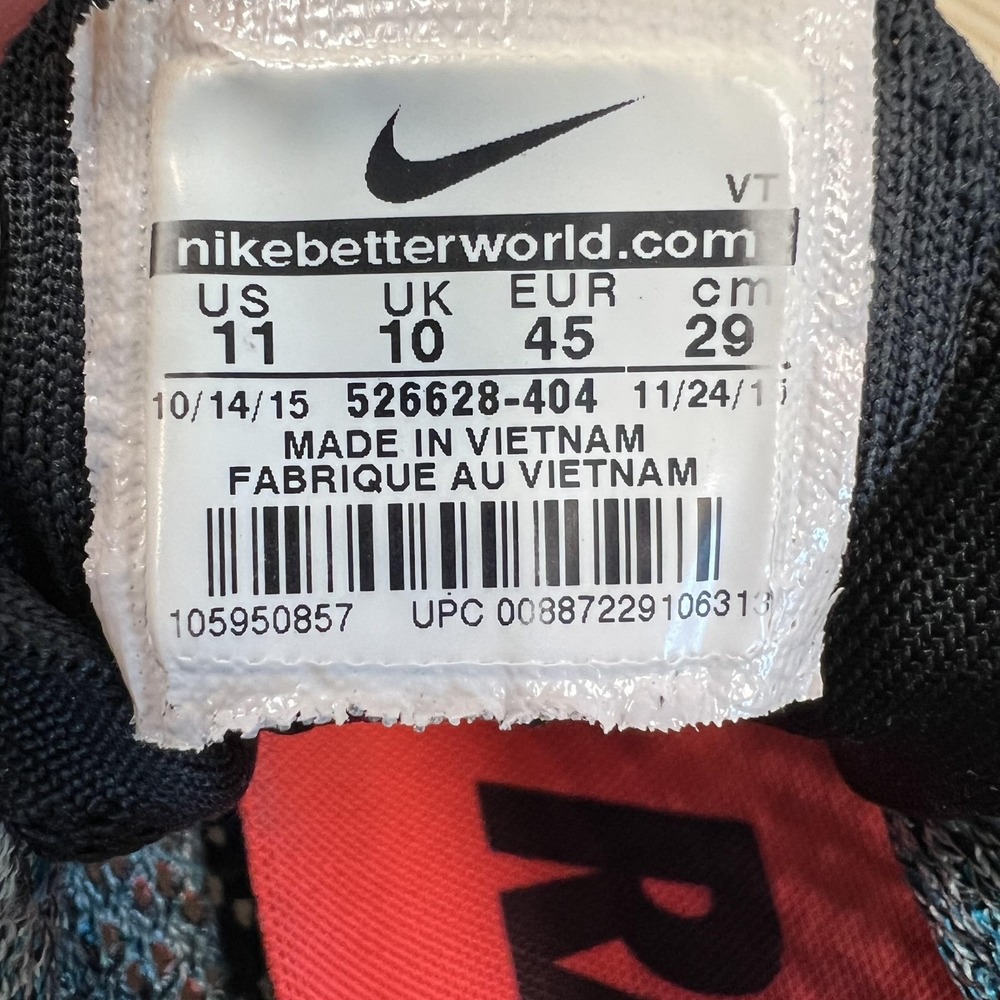 Nike Flyknit Racer Shoes Mens Size 11 Blue Red Knit Running Sneakers 526628-404 - Picture 8 of 8
